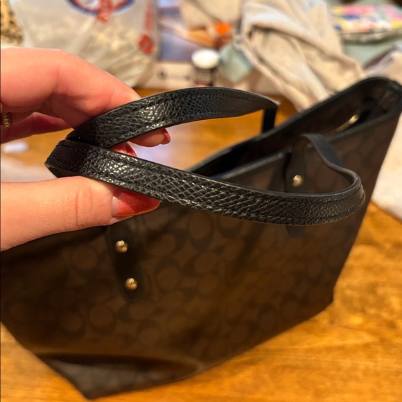 Coach Dark Brown Signature Tote with Black Handles - Picture 4 of 15